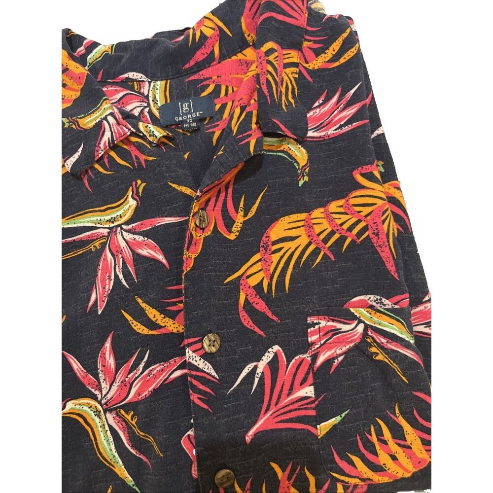 George Shirt Men's XL Colorful Hawaiian Bird of Paradise Button-up Short Sleeve